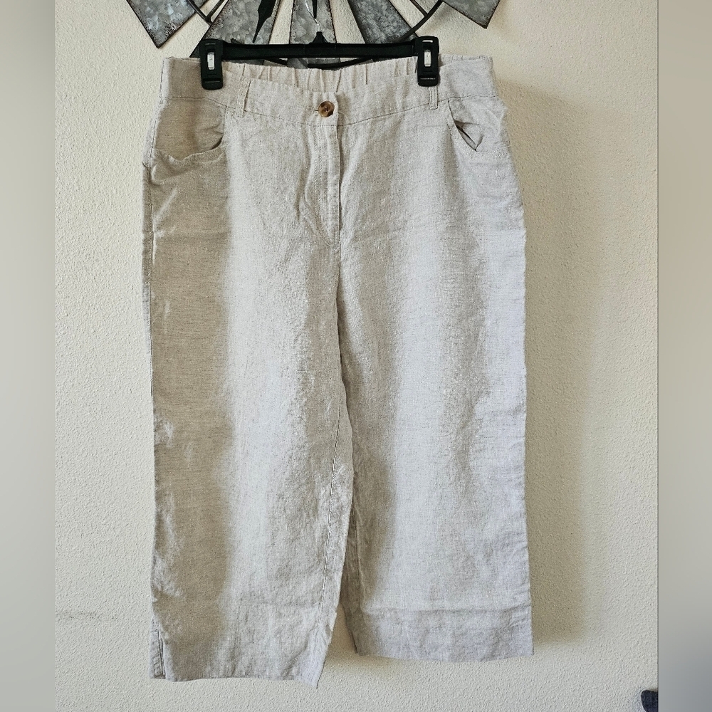 Chico’s 100% Linen Cropped Wide Leg Pants Beige Travel Resort Women’s Size 16. - Picture 3 of 12